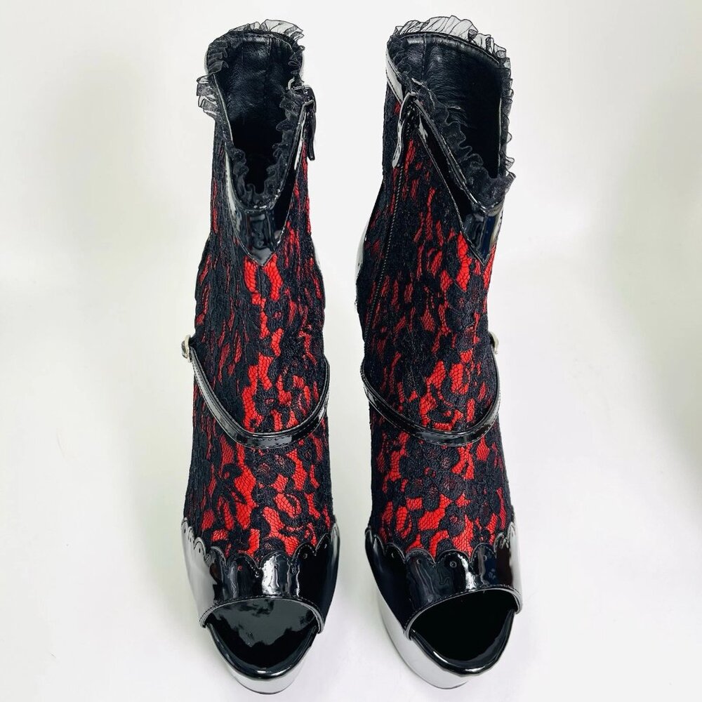 Ellie Shoes Camila Platform Lace Ankle Boot Black Faux Leather Women’s 10 New